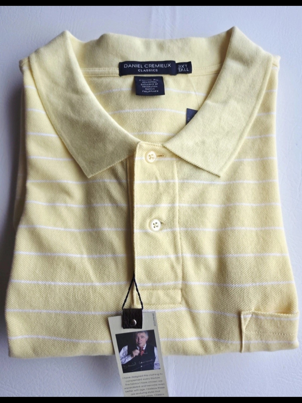 Daniel Cremieux Classics Polo Shirt Men's 3XL Tall Yellow White Stripe NWT